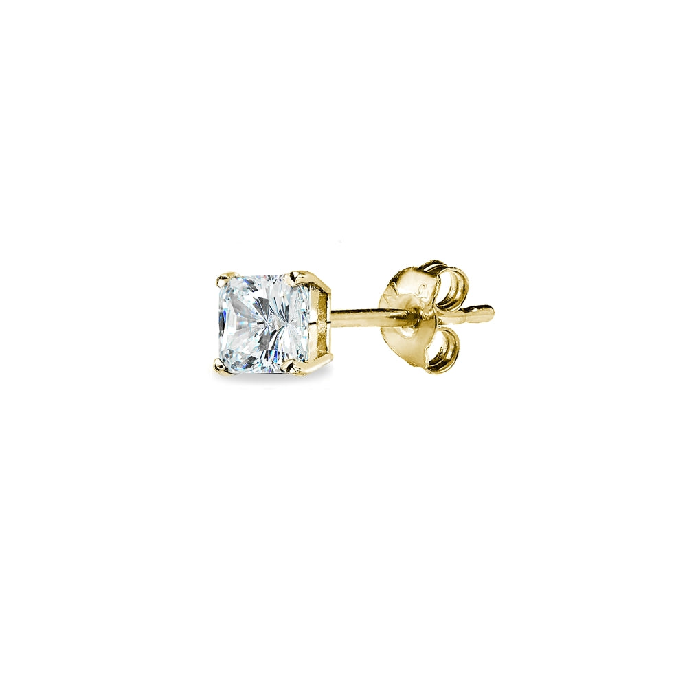 Gold Flash Sterling Silver AAA Cubic Zirconia 4x4mm Princess-Cut Square Stud Earrings-2