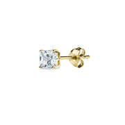 Gold Flash Sterling Silver AAA Cubic Zirconia 4x4mm Princess-Cut Square Stud Earrings