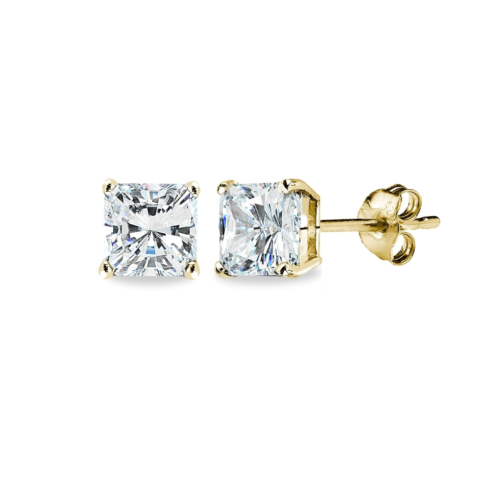 Gold Flash Sterling Silver AAA Cubic Zirconia 5x5mm Princess-Cut Square Stud Earrings