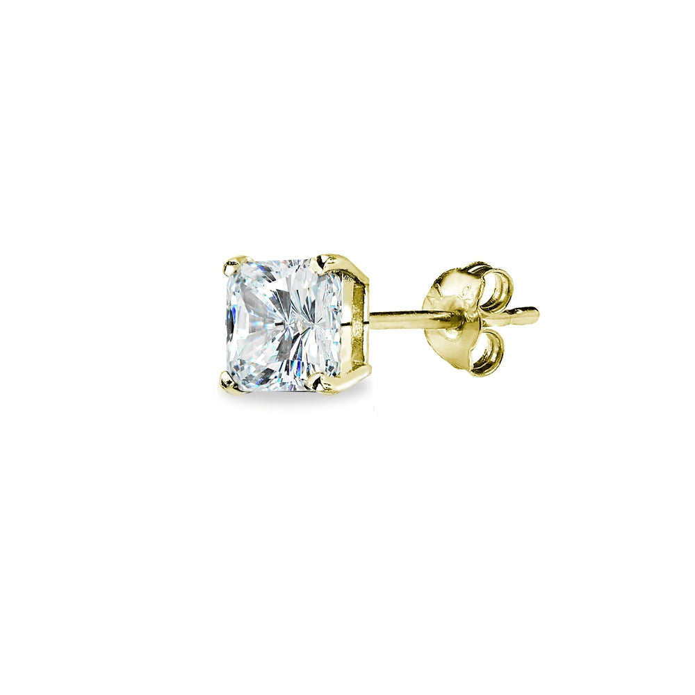 Gold Flash Sterling Silver AAA Cubic Zirconia 5x5mm Princess-Cut Square Stud Earrings-2