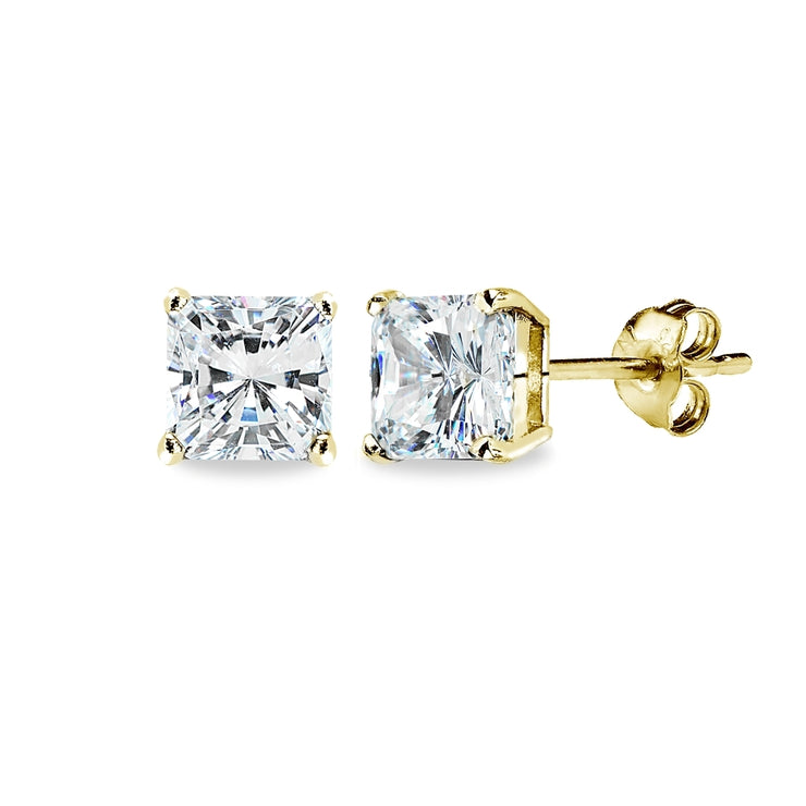 Gold Flash Sterling Silver AAA Cubic Zirconia 6x6mm Princess-Cut Square Stud Earrings