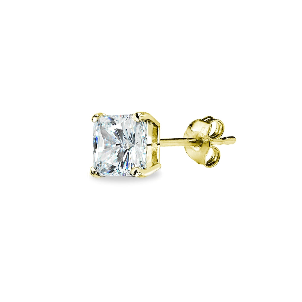 Gold Flash Sterling Silver AAA Cubic Zirconia 6x6mm Princess-Cut Square Stud Earrings-2