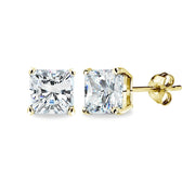 Gold Flash Sterling Silver AAA Cubic Zirconia 7x7mm Princess-Cut Square Stud Earrings