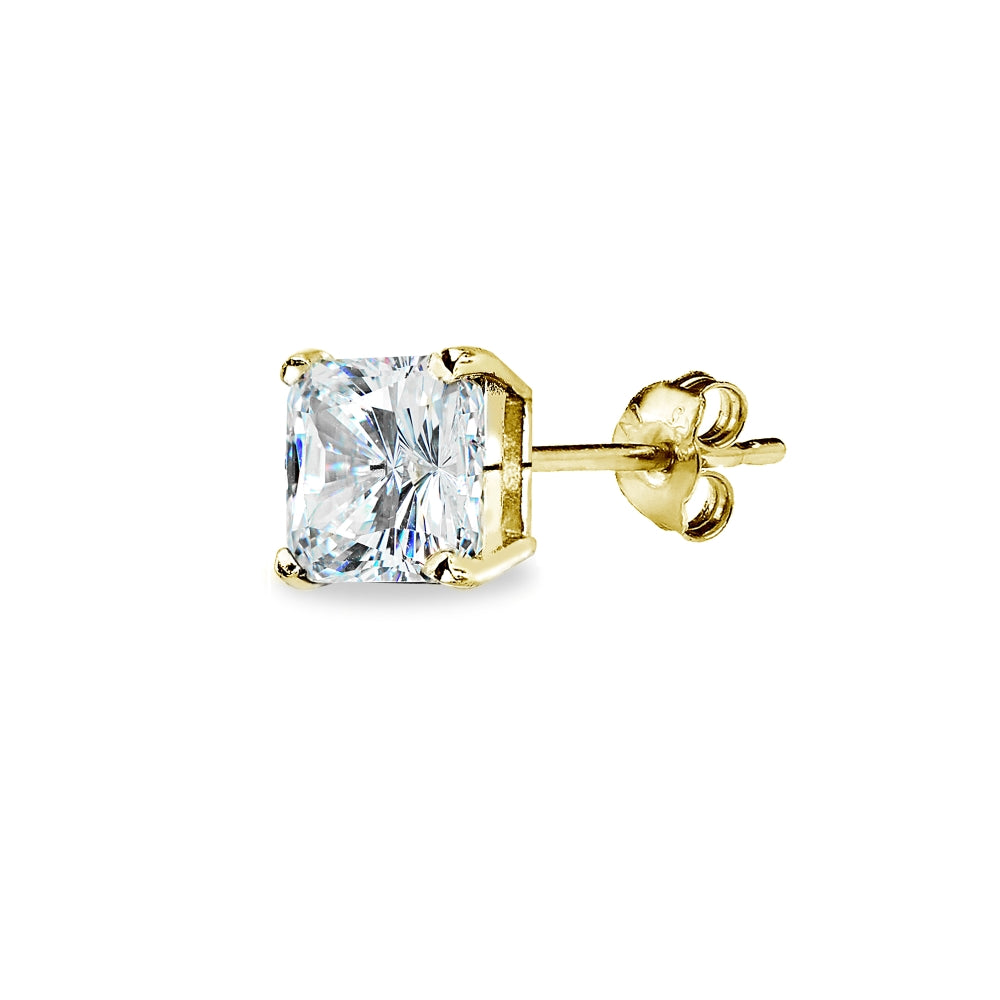 Gold Flash Sterling Silver AAA Cubic Zirconia 7x7mm Princess-Cut Square Stud Earrings-2