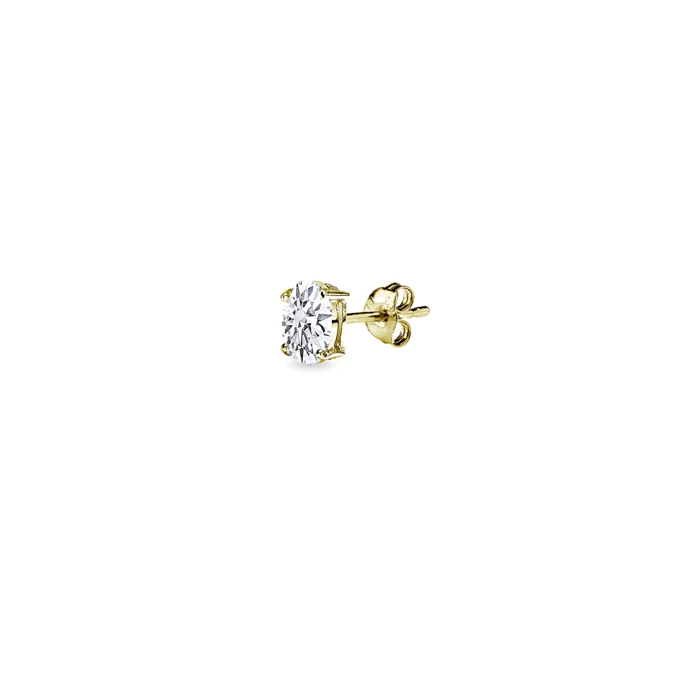 Gold Flash Sterling Silver AAA Cubic Zirconia 5x3mm Oval-Cut Stud Earrings-2