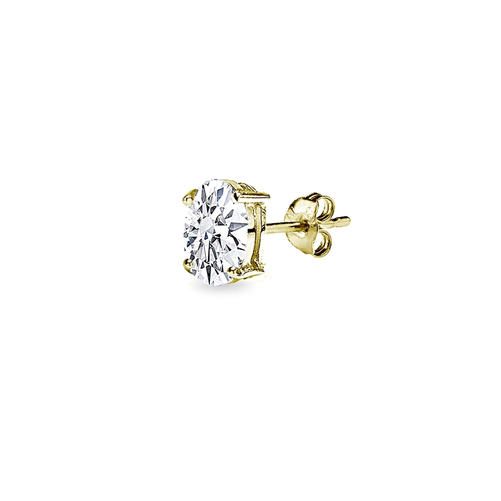 Gold Flash Sterling Silver AAA Cubic Zirconia 6x4mm Oval-Cut Stud Earrings-2