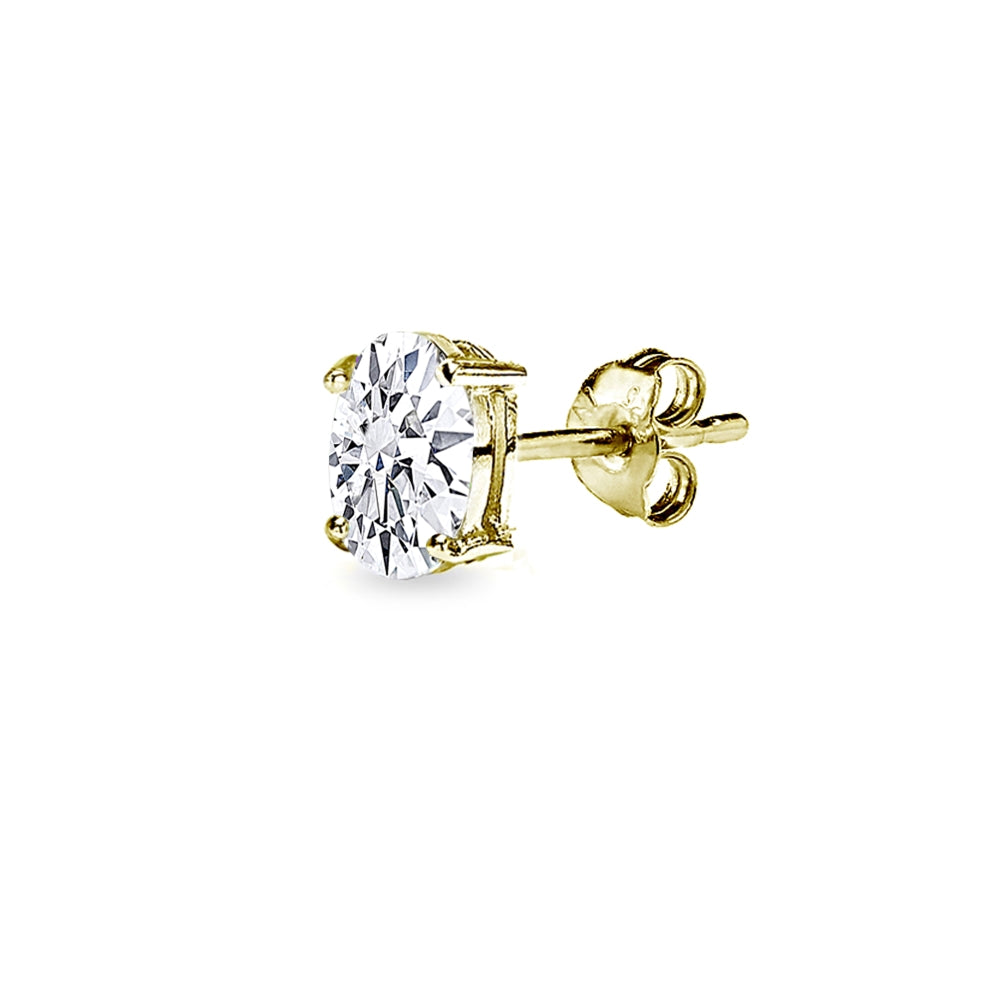 Gold Flash Sterling Silver AAA Cubic Zirconia 7x5mm Oval-Cut Stud Earrings-2