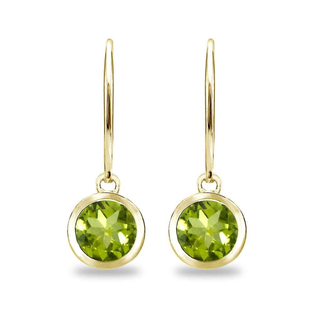 Gold Flash Sterling Silver Peridot 6mm Round Bezel-Set Dangle Leverback Earrings-2