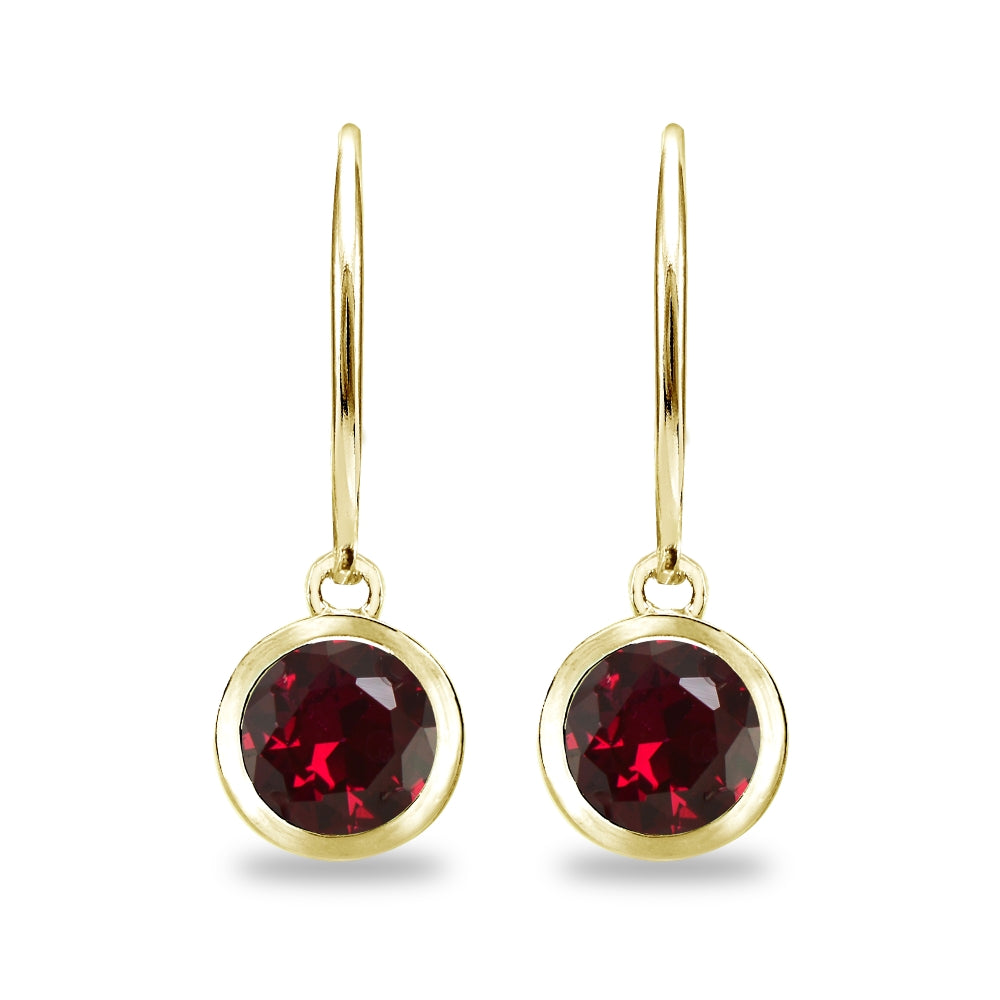 Gold Flash Sterling Silver Created Ruby 6mm Round Bezel-Set Dangle Leverback Earrings-2
