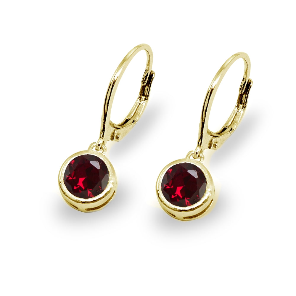 Gold Flash Sterling Silver Created Ruby 6mm Round Bezel-Set Dangle Leverback Earrings-3