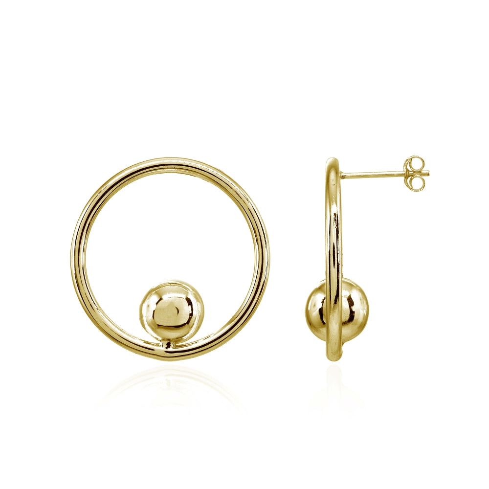 Yellow Gold Flashed Sterling Silver Polished Open Circle Beaded Frontal Hoop Drop Earrings