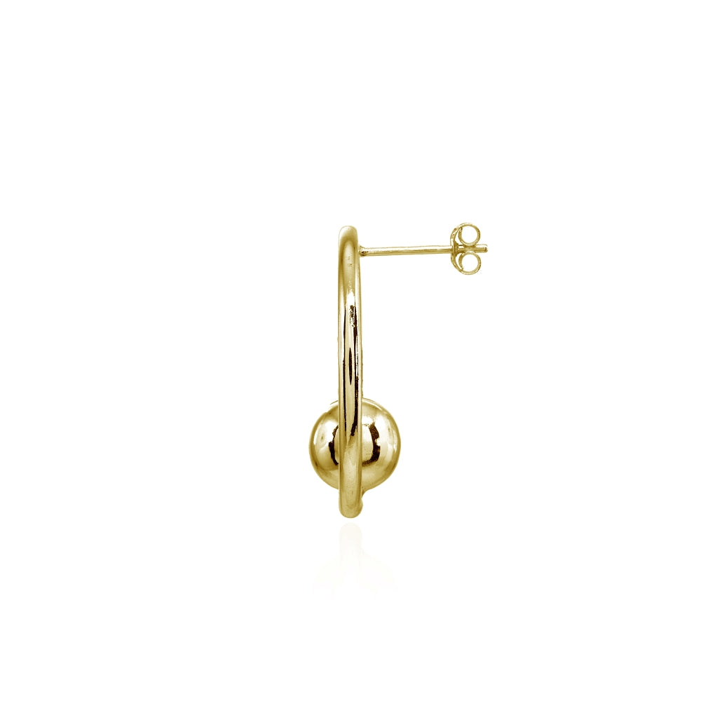 Yellow Gold Flashed Sterling Silver Polished Open Circle Beaded Frontal Hoop Drop Earrings-2