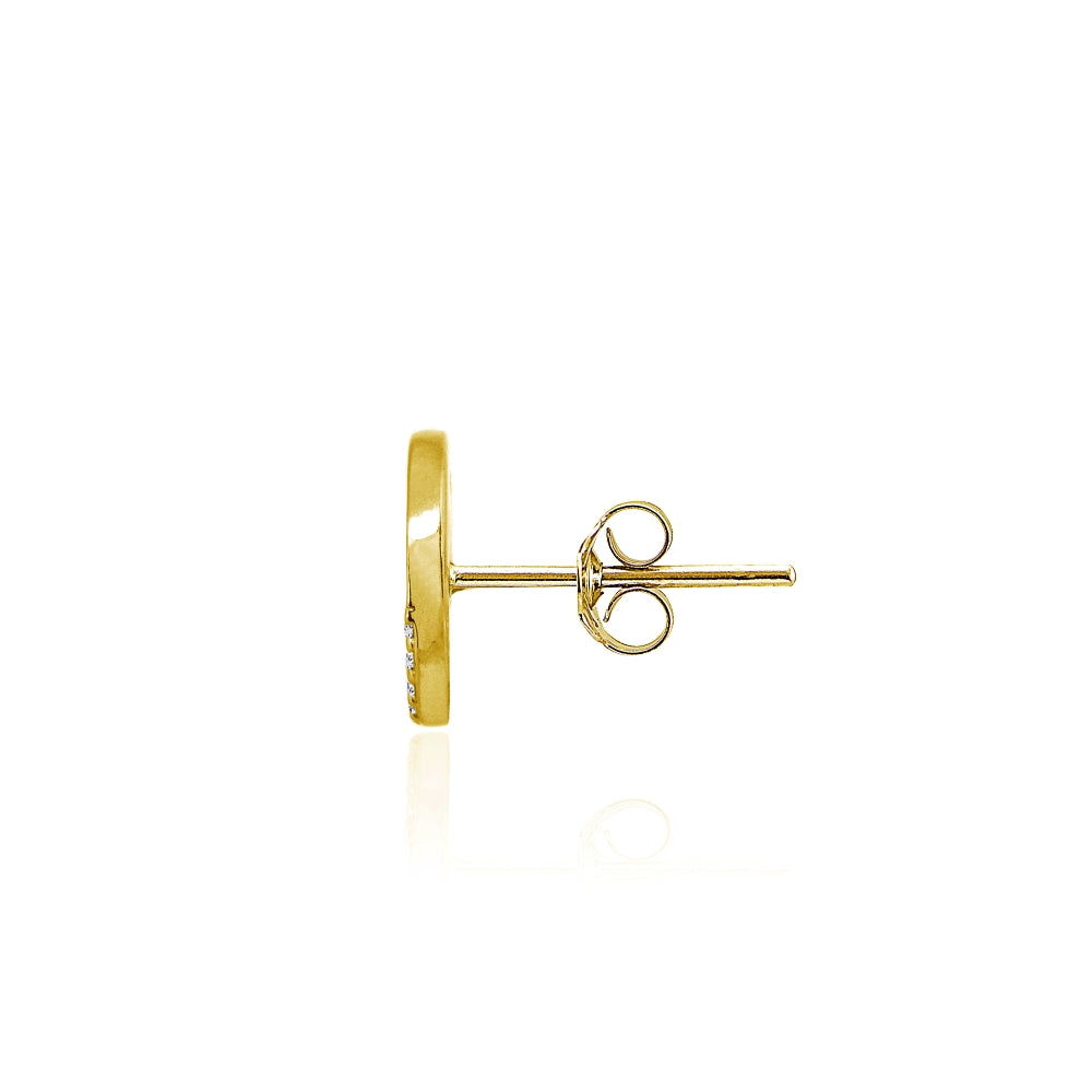 Yellow Gold Flashed Sterling Silver Polished Round Disk Cubic Zirconia Dainty Stud Earrings-2