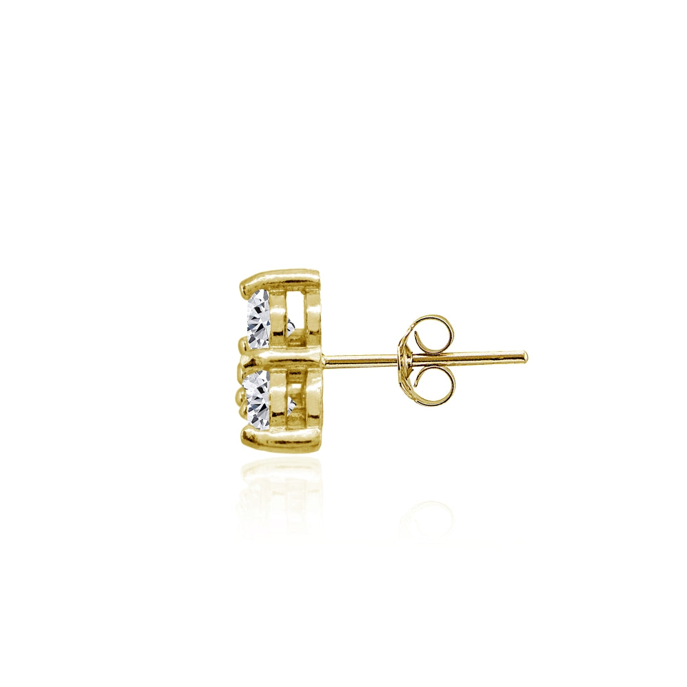 Yellow Gold Flashed Sterling Silver Three Stone Round Cubic Zirconia Cluster Triangle Stud Earrings-2