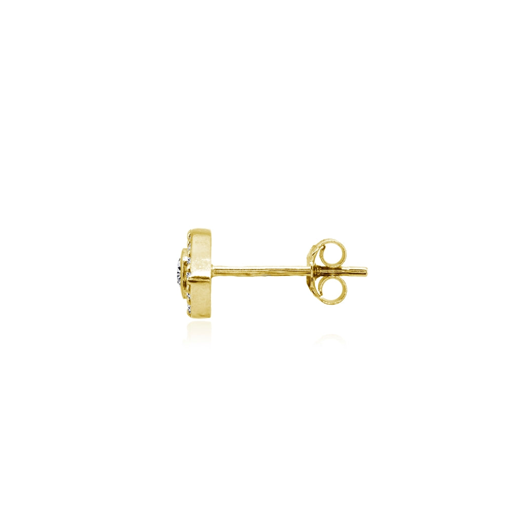 Yellow Gold Flashed Sterling Silver Evil Eye Round Bezel-Set Cubic Zirconia Dainty Stud Earrings-2