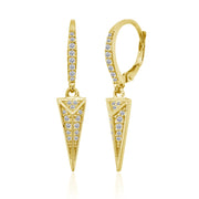 Yellow Gold Flashed Sterling Silver Polished Triangle Cubic Zirconia Drop Dangle Leverback Earrings