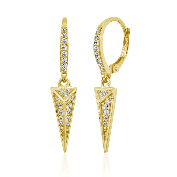 Yellow Gold Flashed Sterling Silver Polished Triangle Cubic Zirconia Drop Dangle Leverback Earrings