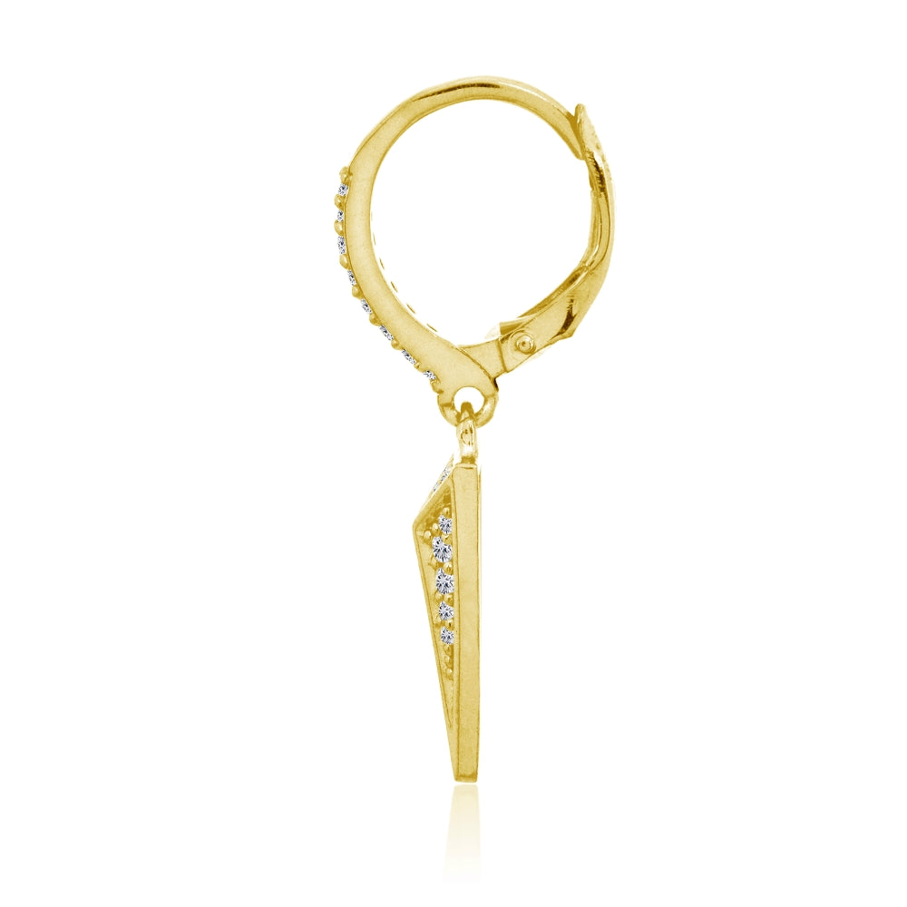 Yellow Gold Flashed Sterling Silver Polished Triangle Cubic Zirconia Drop Dangle Leverback Earrings-2