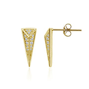 Yellow Gold Flashed Sterling Silver Polished Triangle Cubic Zirconia Drop Earrings