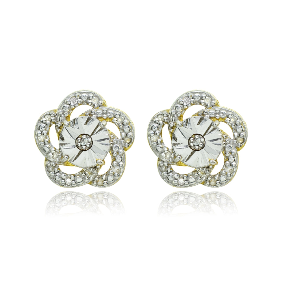 Yellow Gold Flashed Sterling Silver Polished Flower Diamond Accent Small Stud Earrings, JK-I3-2