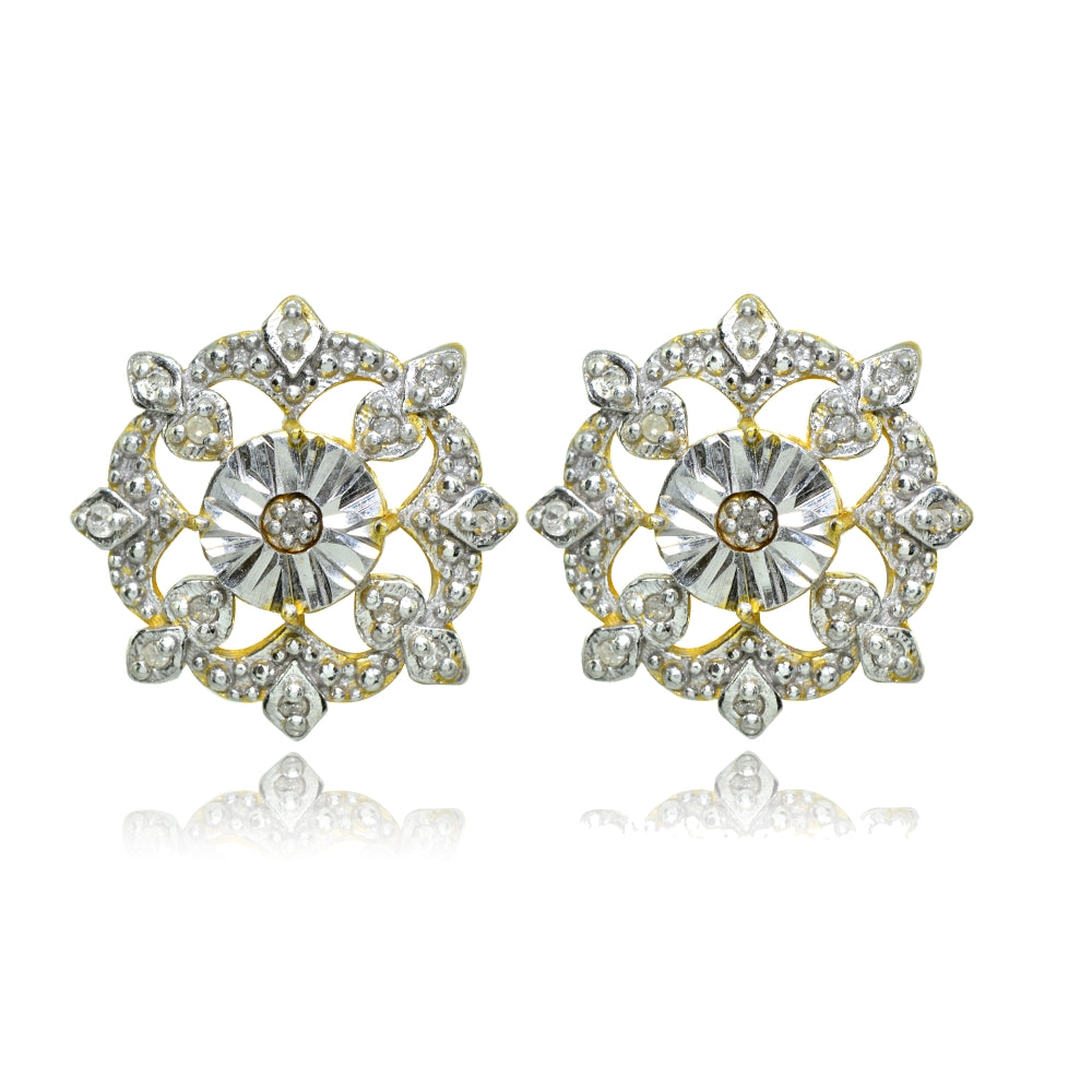 Yellow Gold Flashed Sterling Silver Polished Snowflake Diamond Accent Stud Earrings, JK-I3-2