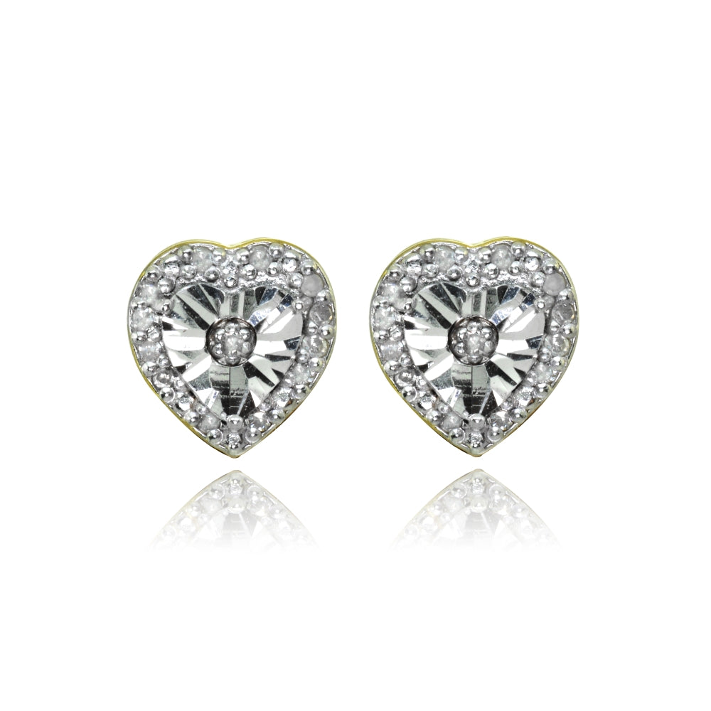 Yellow Gold Flashed Sterling Silver Polished Dainty Heart Diamond Accent Stud Earrings, JK-I3-2