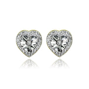 Yellow Gold Flashed Sterling Silver Polished Dainty Heart Diamond Accent Stud Earrings, JK-I3