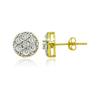 Yellow Gold Flashed Sterling Silver Polished Dainty Round Diamond Accent Stud Earrings, JK-I3