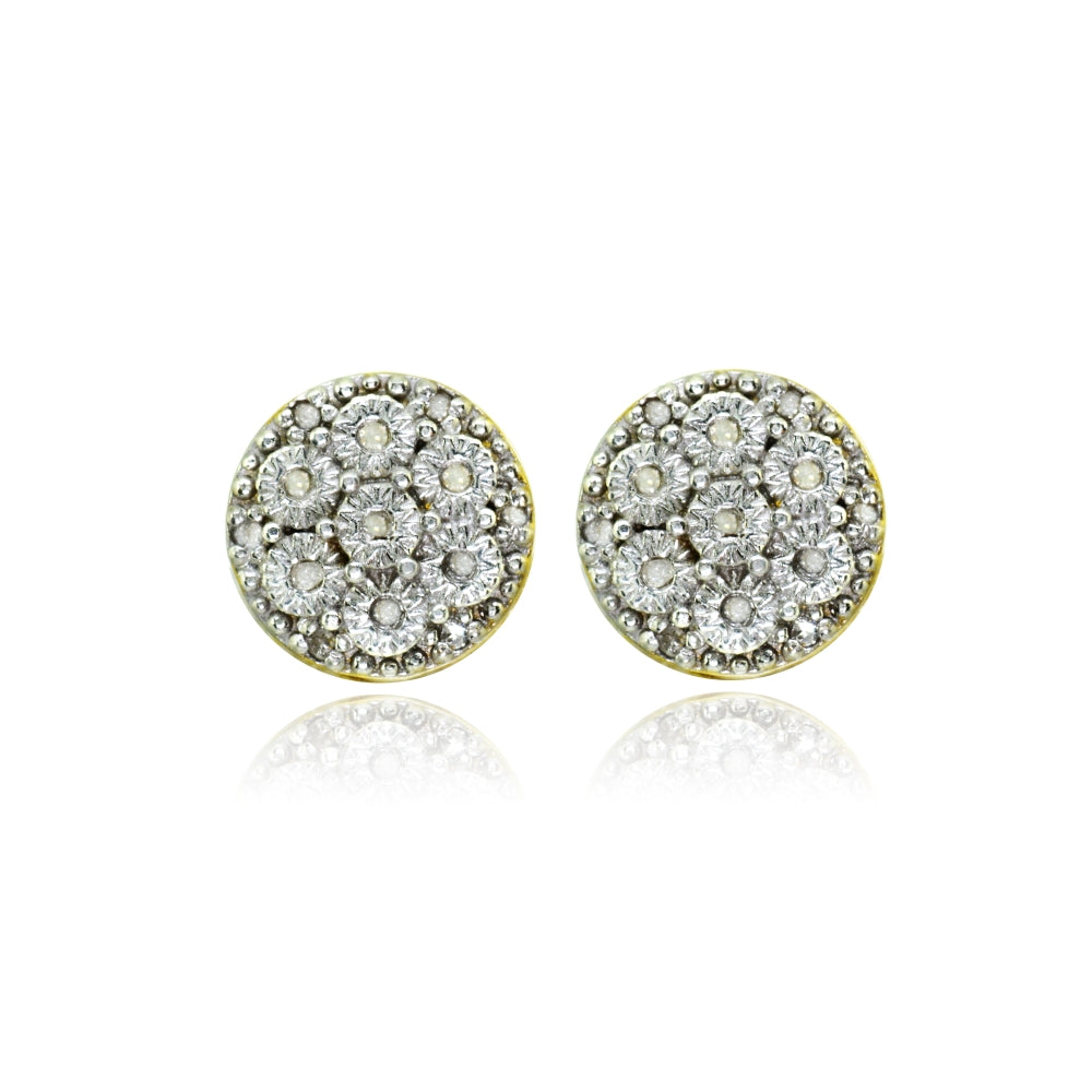 Yellow Gold Flashed Sterling Silver Polished Dainty Round Diamond Accent Stud Earrings, JK-I3-2