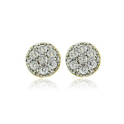 Yellow Gold Flashed Sterling Silver Polished Dainty Round Diamond Accent Stud Earrings, JK-I3