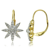 Yellow Gold Flashed Sterling Silver Polished Snowflake Star Diamond Accent Leverback Earrings, JK-I3