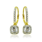 Yellow Gold Flashed Sterling Silver Polished Square Cushion Diamond Accent Leverback Earrings, JK-I3