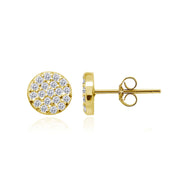 Yellow Gold Flashed Sterling Silver Cubic Zirconia Round Polished Disc 8mm Small Button Stud Earrings
