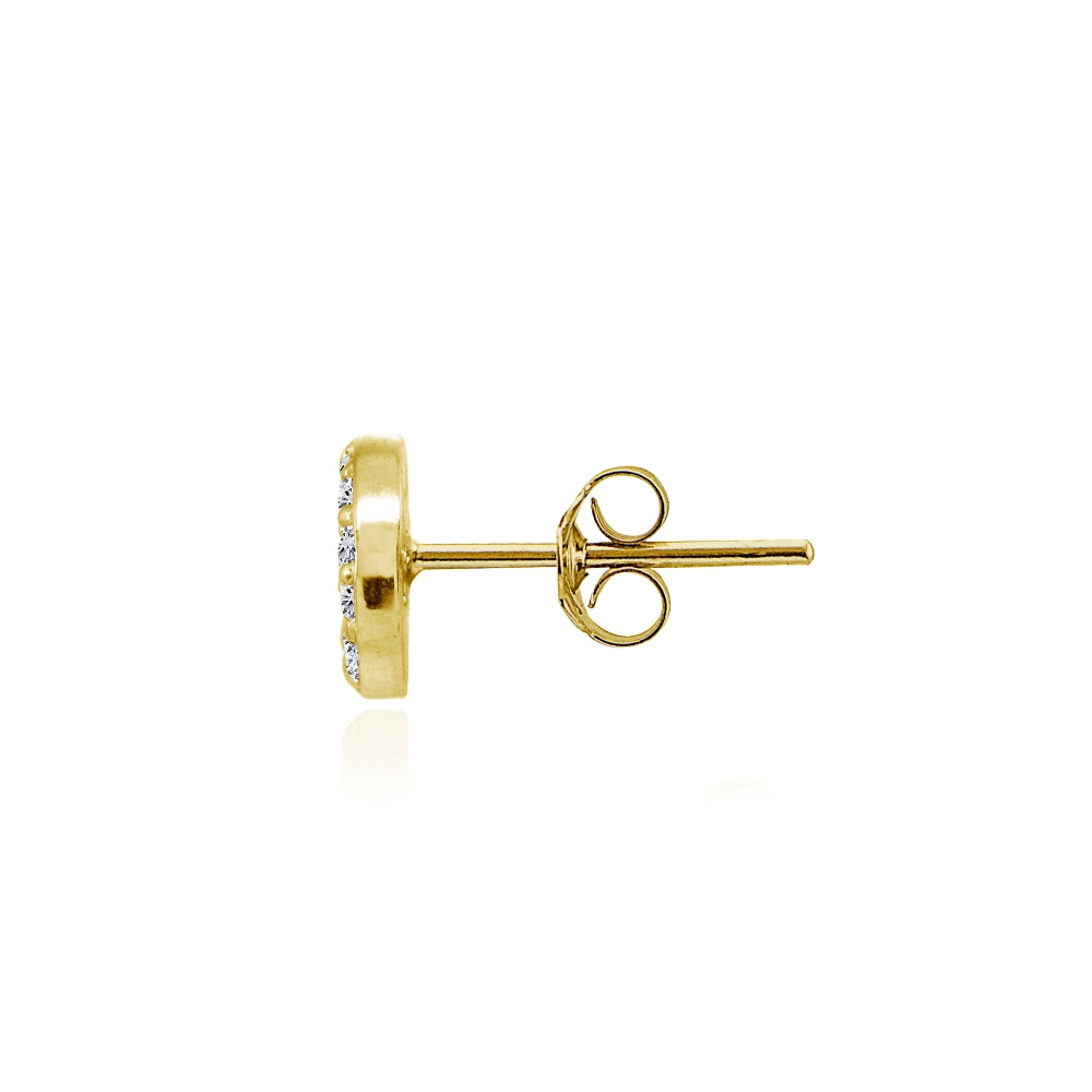 Yellow Gold Flashed Sterling Silver Cubic Zirconia Round Polished Disc 8mm Small Button Stud Earrings-2