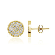 Yellow Gold Flashed Sterling Silver Cubic Zirconia Round Polished Disc 11mm Small Button Stud Earrings