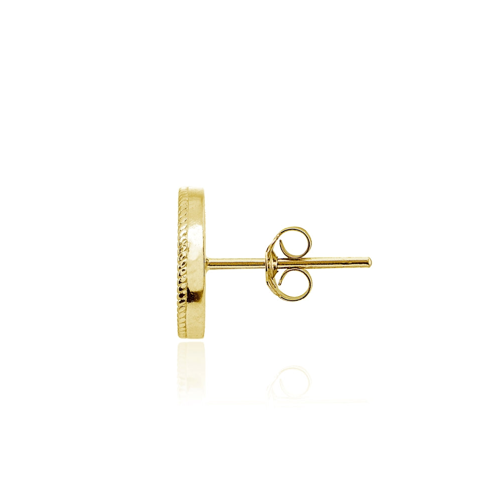 Yellow Gold Flashed Sterling Silver Cubic Zirconia Round Polished Disc 11mm Small Button Stud Earrings-2