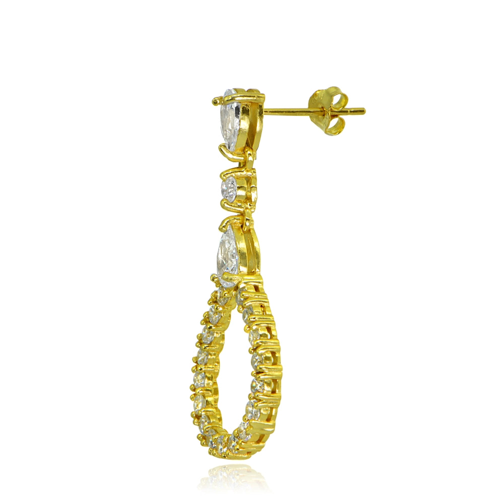 Yellow Gold Flashed Sterling Silver Cubic Zirconia Teardrop Statement Dangle Drop Earrings-2