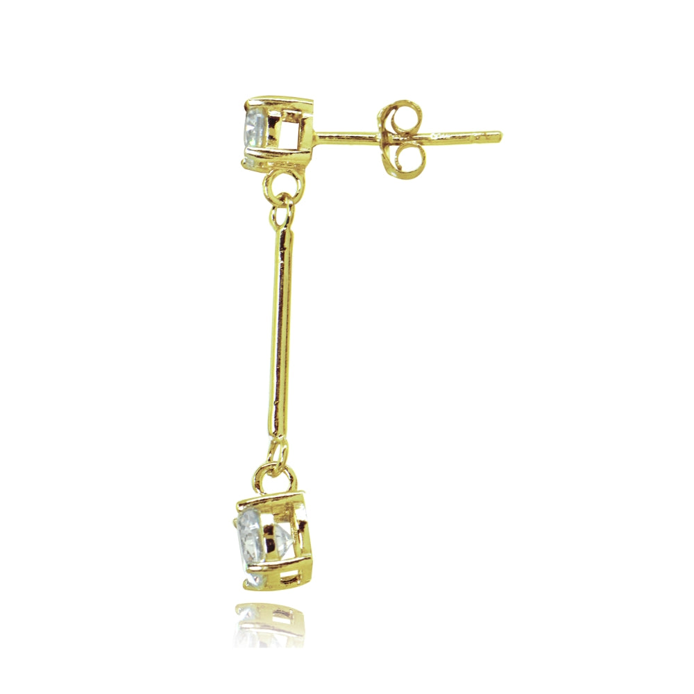 Yellow Gold Flashed Sterling Silver Cubic Zirconia Round Statement Bar Dangle Drop Earrings-2