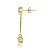 Yellow Gold Flashed Sterling Silver Cubic Zirconia Round Statement Bar Dangle Drop Earrings