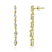 Yellow Gold Flashed Sterling Silver Cubic Zirconia Marquise-cut Long Dangle Drop Earrings