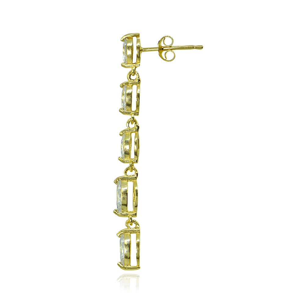 Yellow Gold Flashed Sterling Silver Cubic Zirconia Marquise-cut Long Dangle Drop Earrings-2