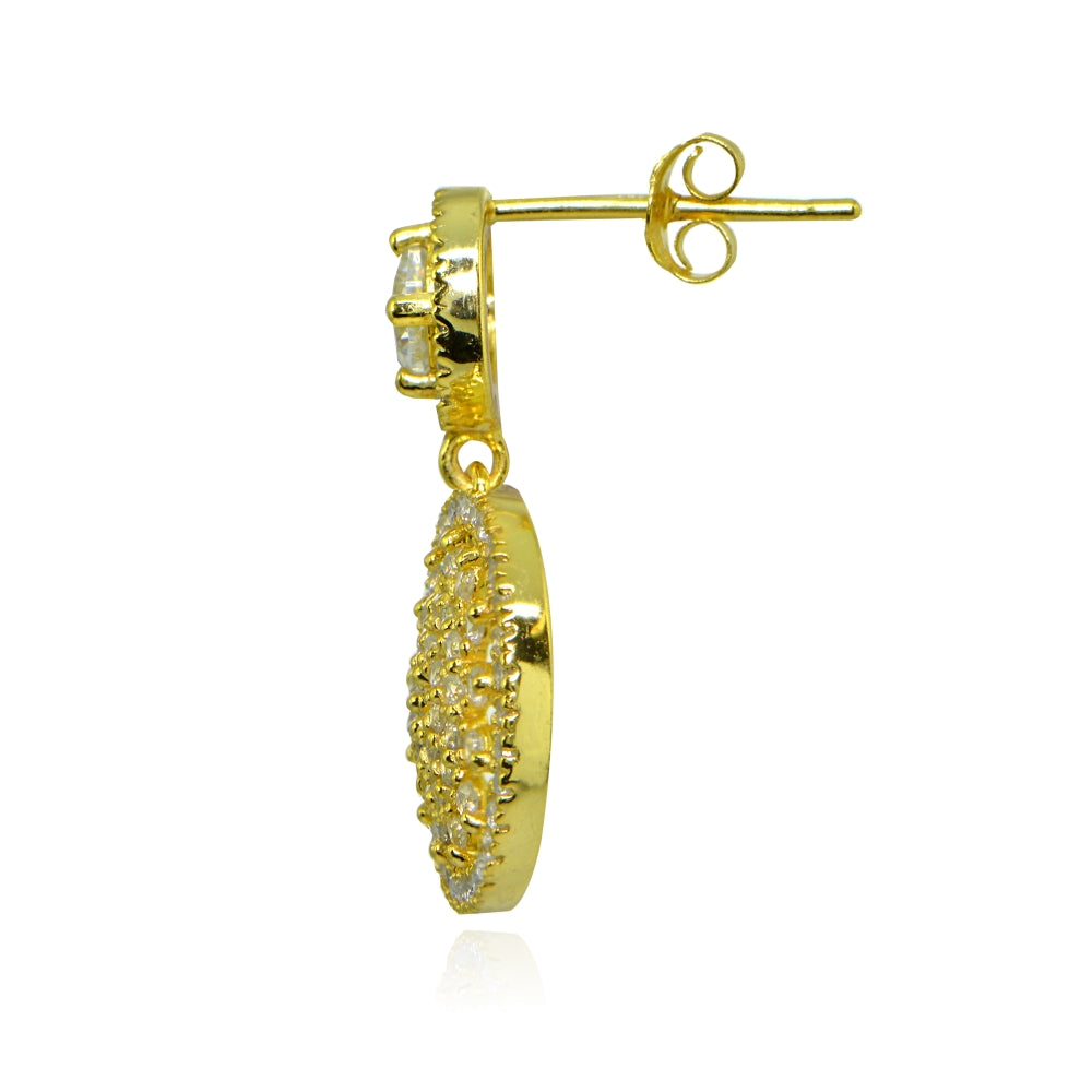 Yellow Gold Flashed Sterling Silver Polished Cubic Zirconia Round Medallion Cluster Dangle Drop Earrings-2