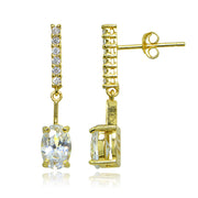 Yellow Gold Flashed Sterling Silver Cubic Zirconia Oval-cut Encrusted Bar Statement Dangle Drop Earrings