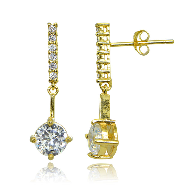 Yellow Gold Flashed Sterling Silver Cubic Zirconia Round-cut Encrusted Bar Statement Dangle Drop Earrings