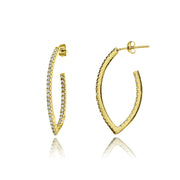 Yellow Gold Flashed Sterling Silver Cubic Zirconia Inside Out Marquise 31mm Half Hoop Earrings