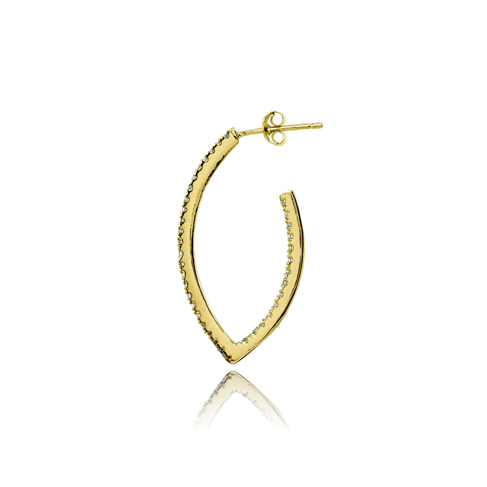 Yellow Gold Flashed Sterling Silver Cubic Zirconia Inside Out Marquise 31mm Half Hoop Earrings-2