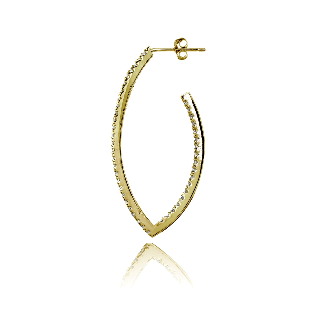 Yellow Gold Flashed Sterling Silver Cubic Zirconia Inside Out Marquise 39mm Half Hoop Earrings-2