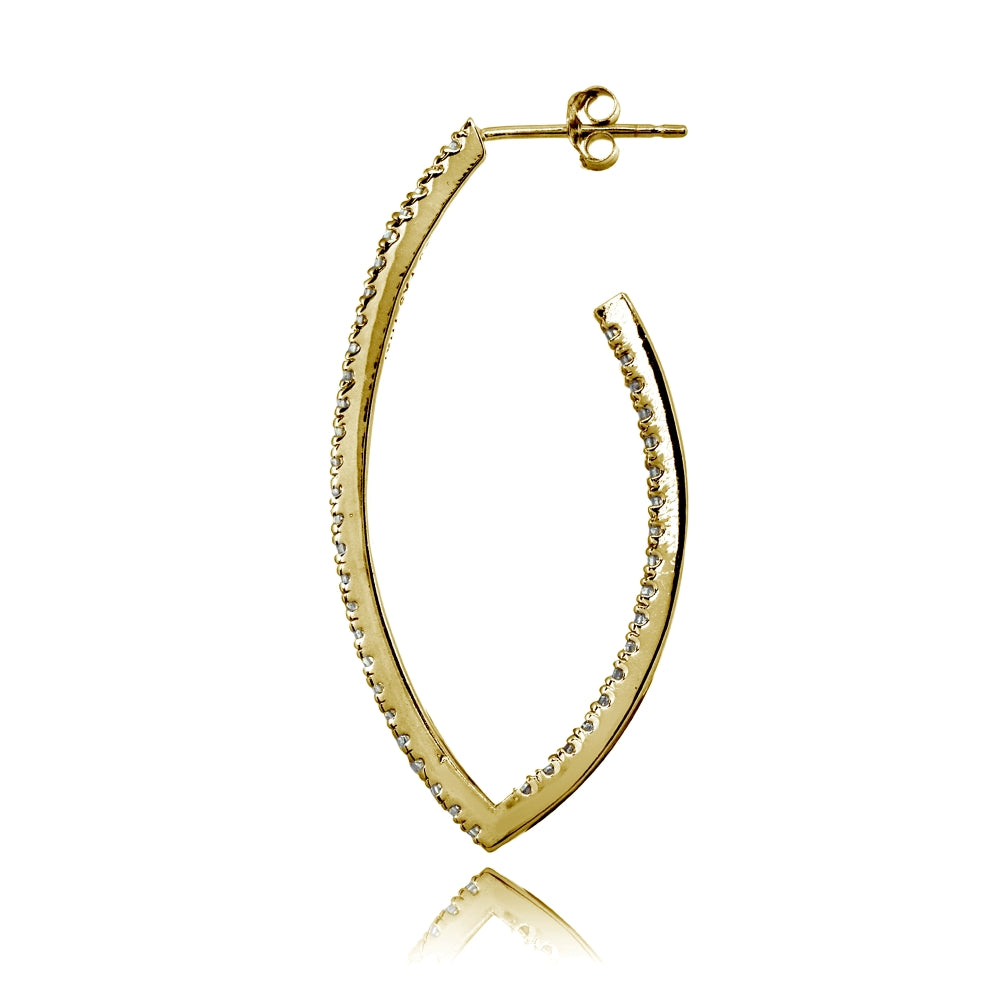 Yellow Gold Flashed Sterling Silver Cubic Zirconia Inside Out Marquise 46mm Half Hoop Earrings-2