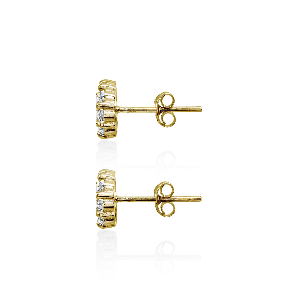 Yellow Gold Flashed Sterling Silver Cubic Zirconia Princess-Cut and Round-Cut Halo 8mm Stud Earrings-2