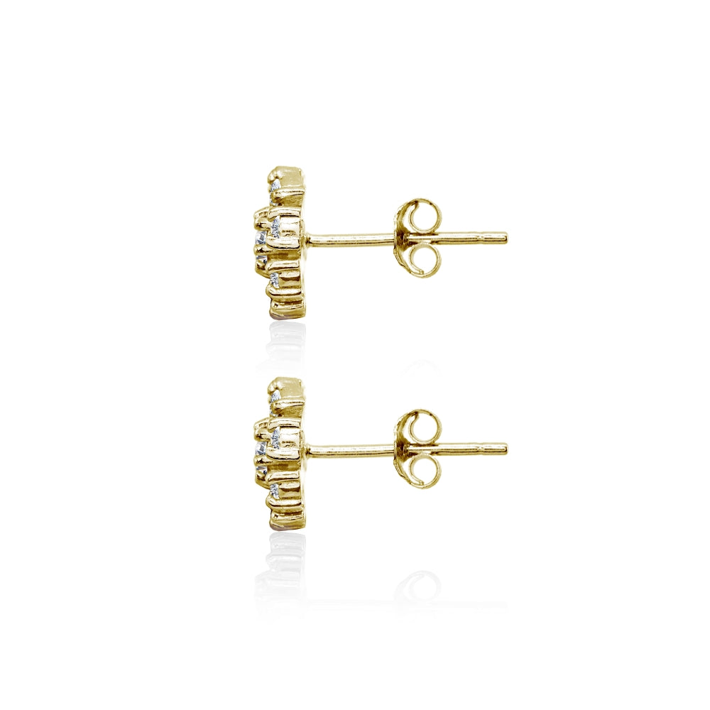 Yellow Gold Flashed Sterling Silver Polished Cubic Zirconia Round-Cut Snowflake 9mm Stud Earrings-2